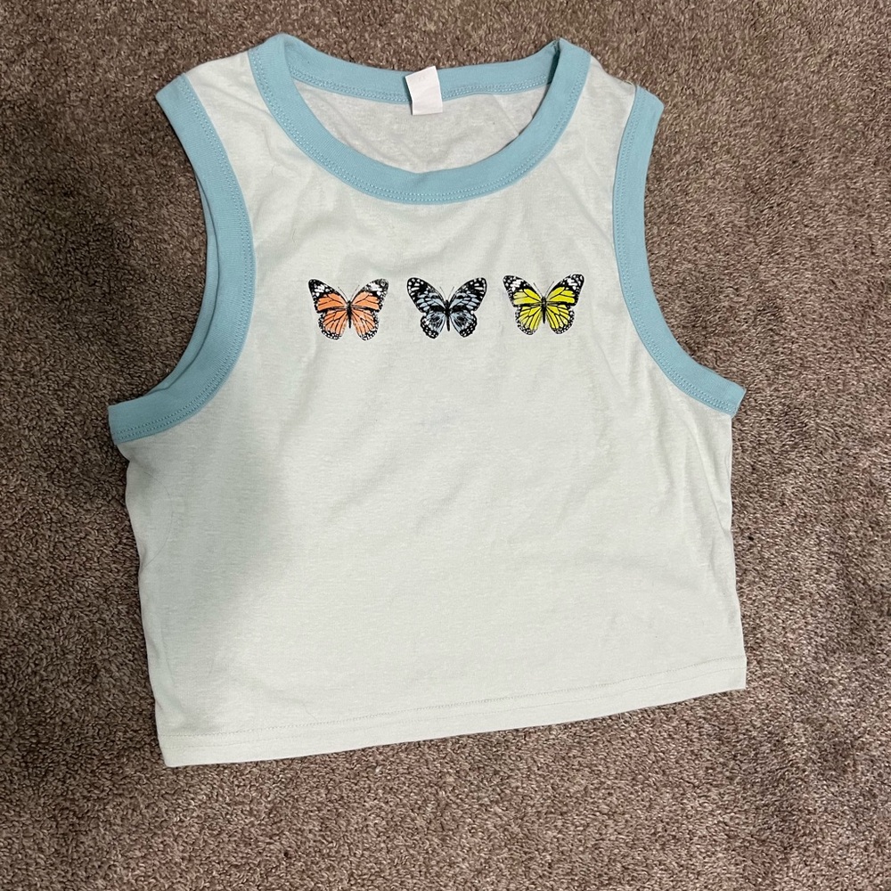 Butterfly Crop Top - Blue Trim